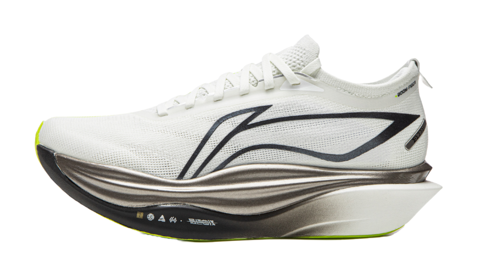 Low-top lace-up running shoe with light gray mesh upper and sculpted cushioned sole