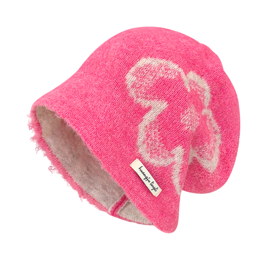 CMFY Korean Ins personality show face small flower head cap, autumn and winter warm atmosphere feeling, knitted cold cap, polyester fiber wool cap, unisex couple style  vjsneaker.com