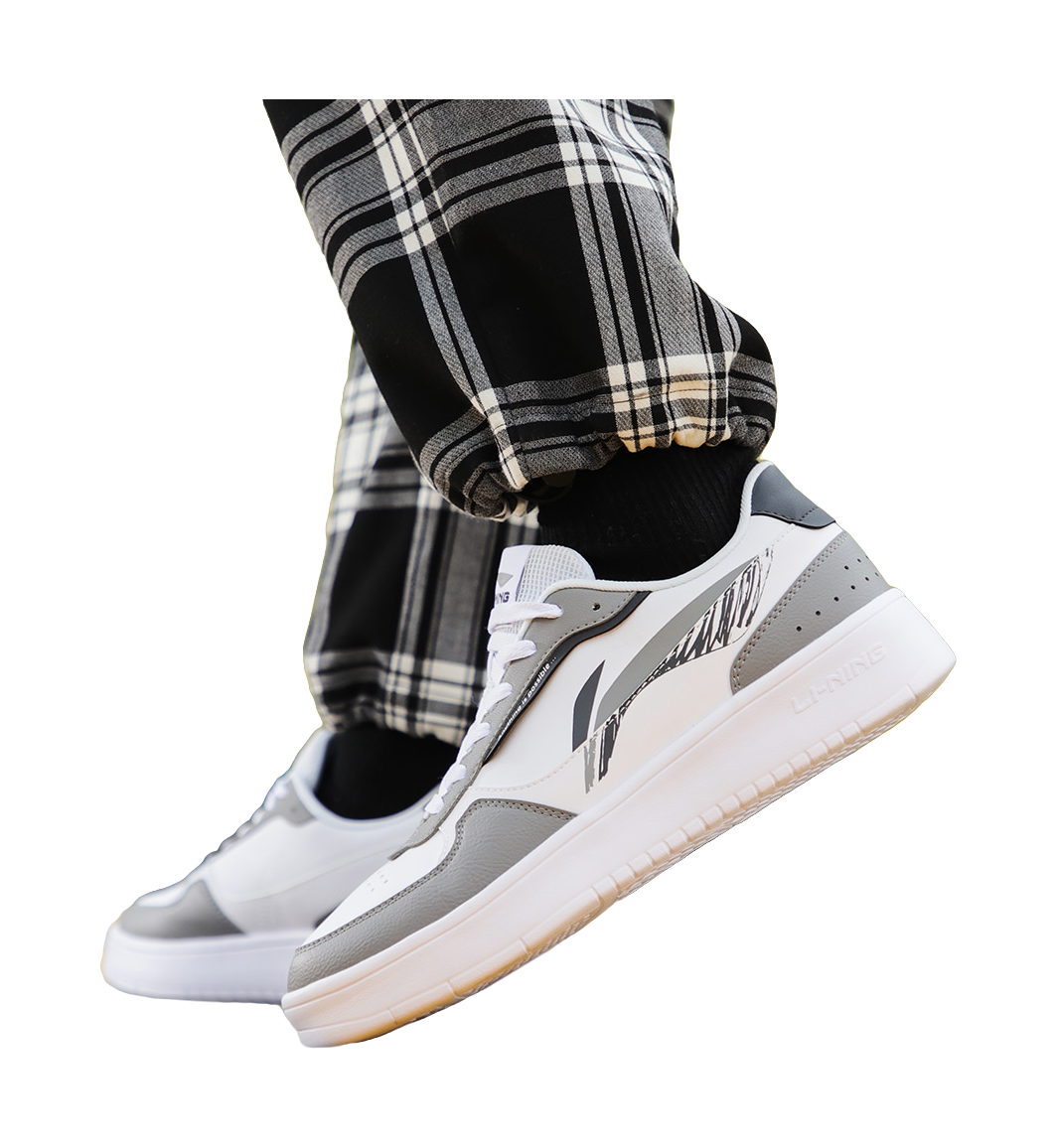 LiNing Duda Men's Low-Top Skateboard Shoes - Casual White Sneakers with Height Increase & Slip Resistance White Gray 