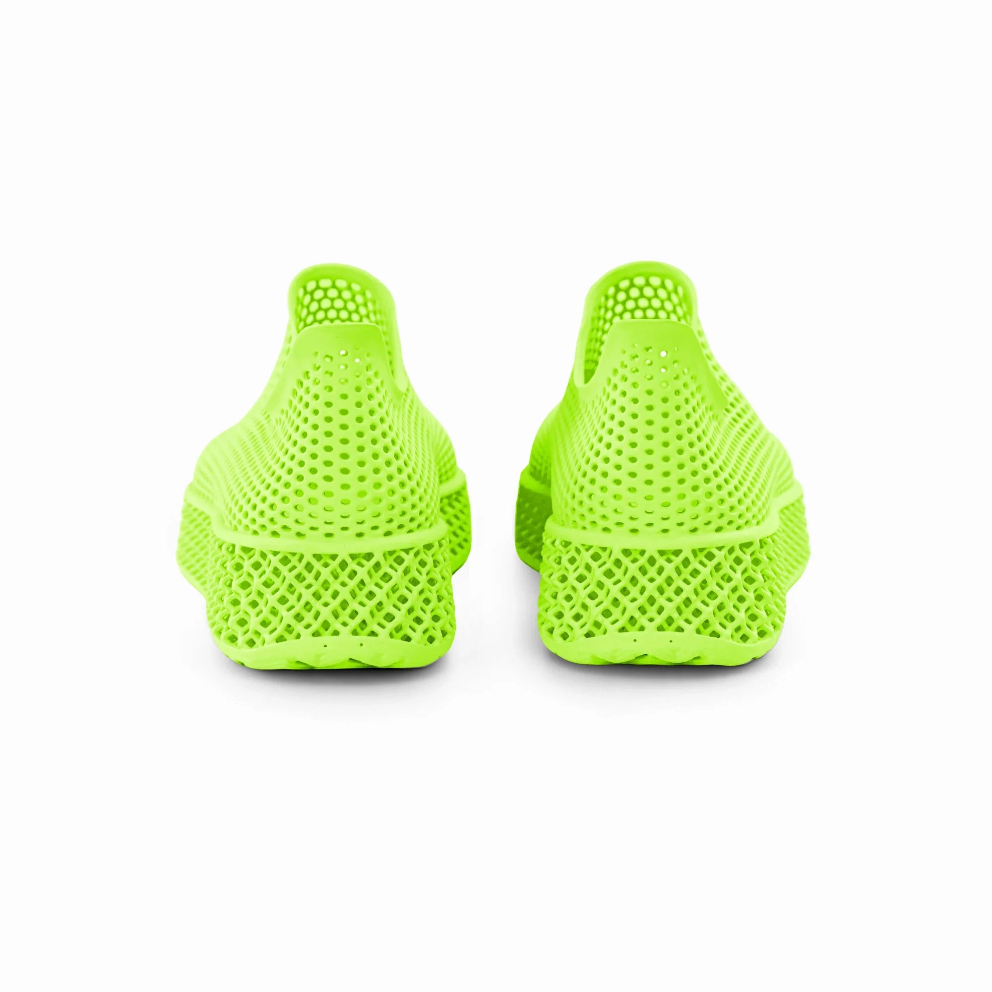 3D-printed casual sneakers, neon green mesh heel view with slip-on opening