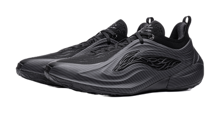 Li Ning low-top basketball shoes, black upper with textured upper pattern and sole