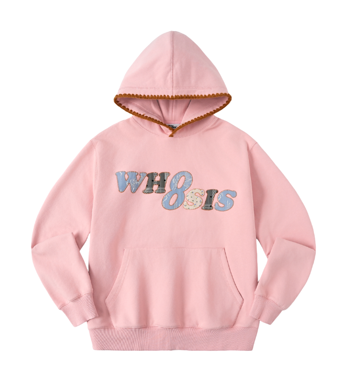 WHOOSIS floral denim patchwork embroidery casual loose and versatile campus autumn and winter comfortable hoodie with fleece hoodie for both men and women  vjsneaker.com