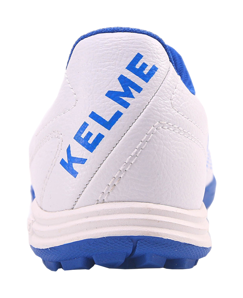 Unisex training soccer shoe heel, white back panel with large KELME lettering
