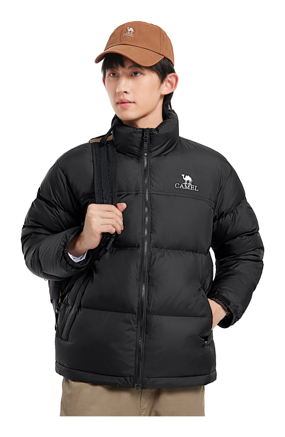 CAMEL Outdoor Color Block Soft Windproof Cold Resistant Down Jacket Unisex  vjsneaker.com