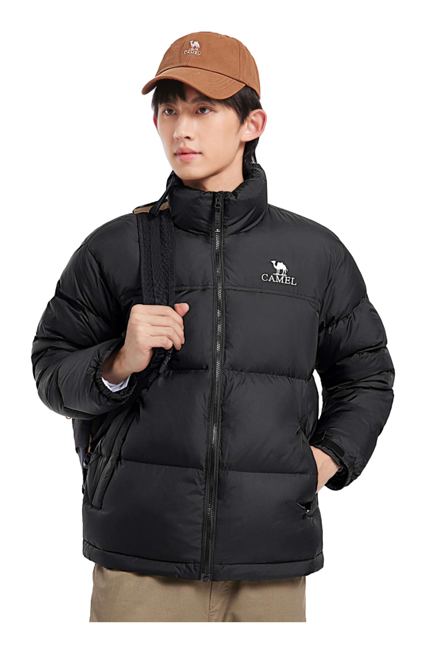 CAMEL Outdoor Color Block Soft Windproof Cold Resistant Down Jacket Unisex  vjsneaker.com