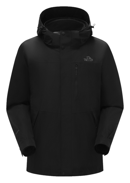 Men's PELLIOT windbreaker jacket, black with hood and front zip
