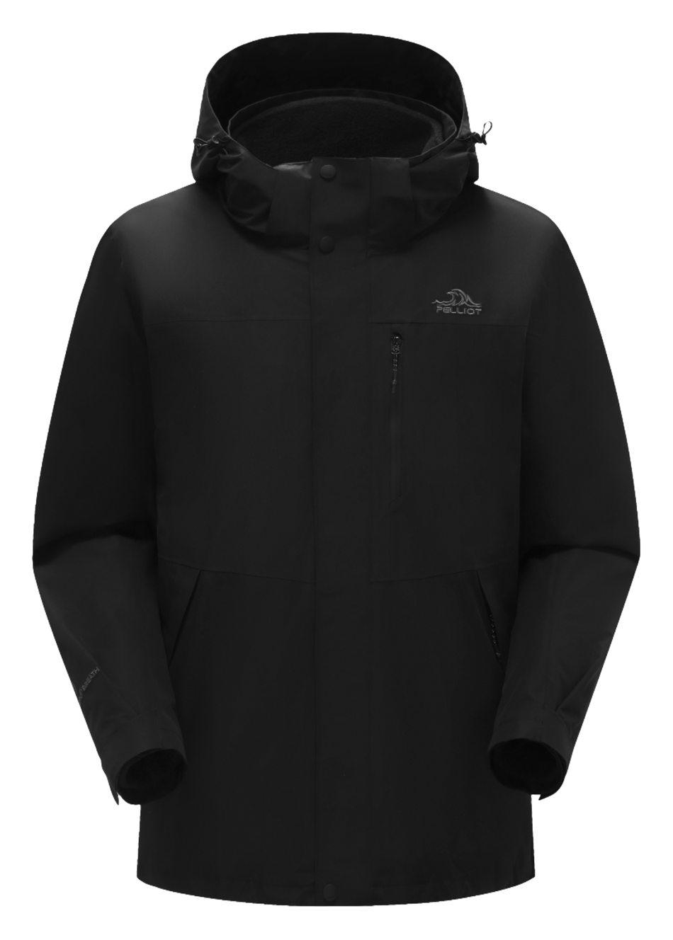 Men's PELLIOT windbreaker jacket, black with hood and front zip