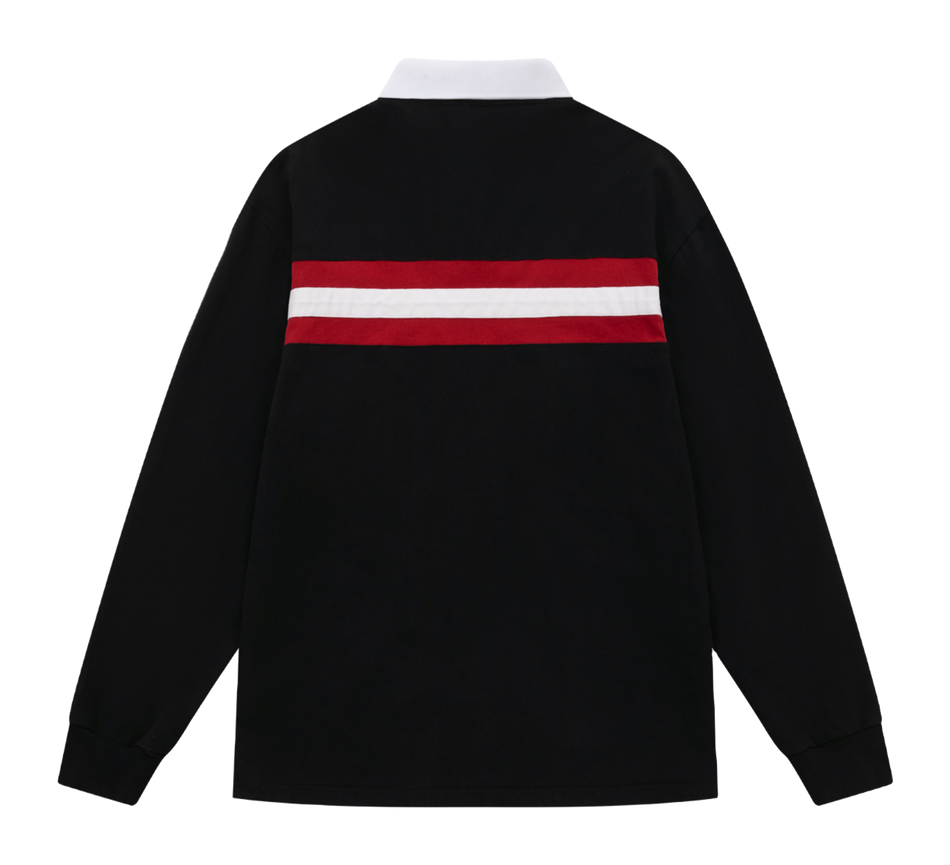 VEIDOORN American Retro Academy Trendy Stripe Splicing Loose Casual Sports Collar Long Sleeve Polo Sweater Cotton T-shirt Unisex  vjsneaker.com