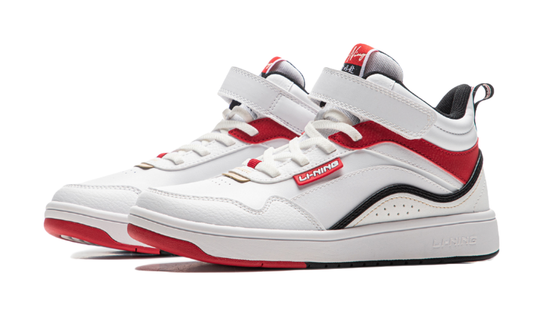 LINING YOUNG Sports Life Collection Abrasion Resistant Mid top Skateboard Shoes White Red Kids' 