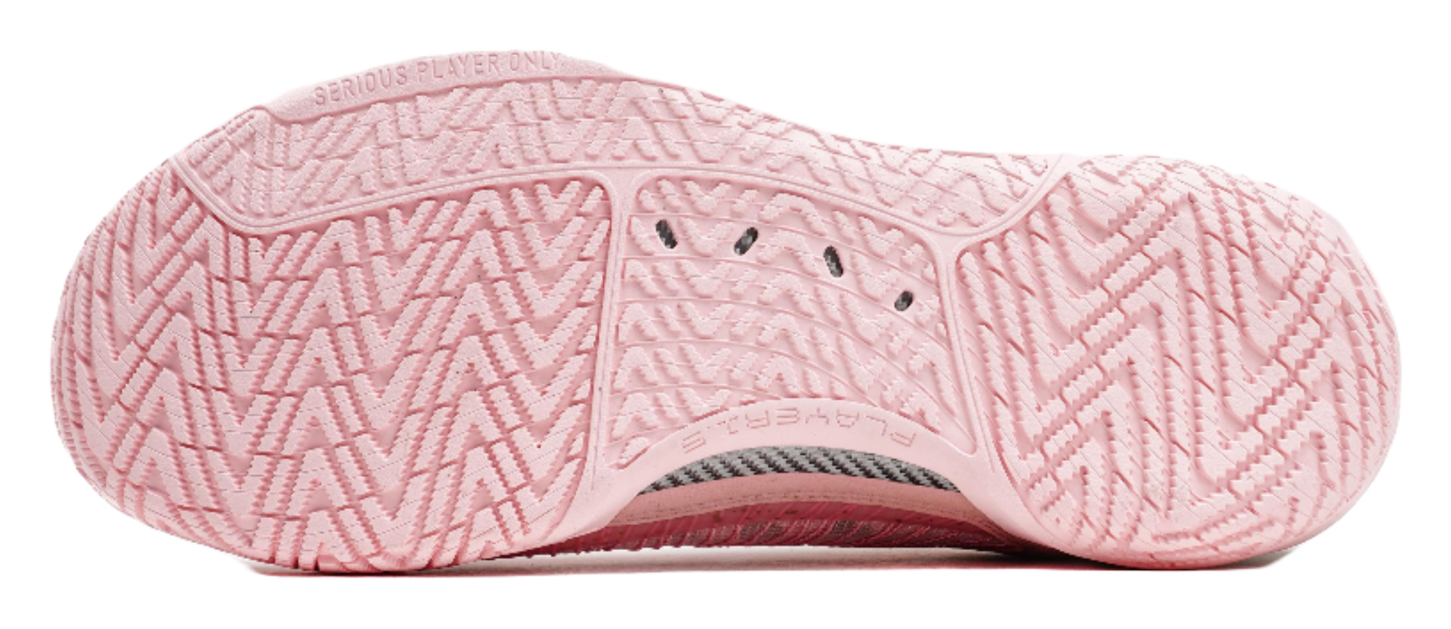 Pink basketball shoes showing patterned outsole tread and sidewall detailing
