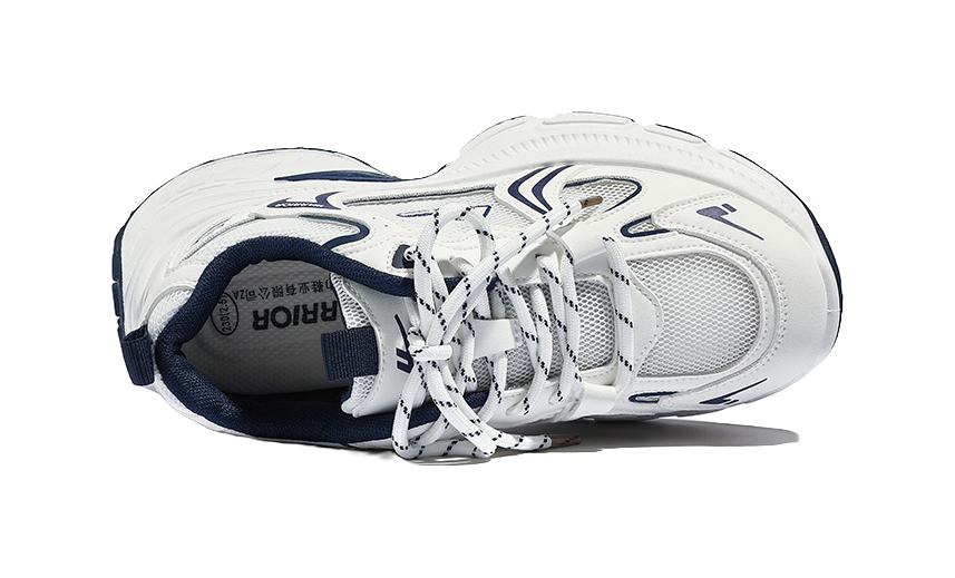 Warrior Cushioning And Breathable Low Top Chunky Sneakers Unisex White Dark Blue 