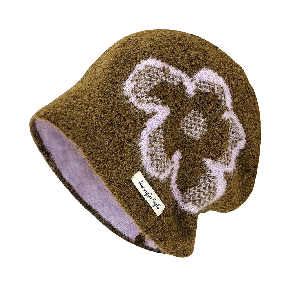 CMFY Korean Ins personality show face small flower head cap, autumn and winter warm atmosphere feeling, knitted cold cap, polyester fiber wool cap, unisex couple style  vjsneaker.com