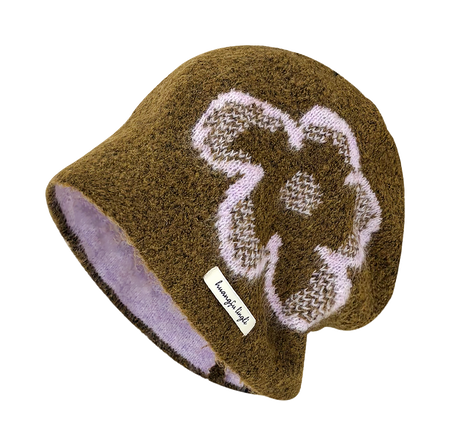 CMFY Korean Ins personality show face small flower head cap, autumn and winter warm atmosphere feeling, knitted cold cap, polyester fiber wool cap, unisex couple style  vjsneaker.com