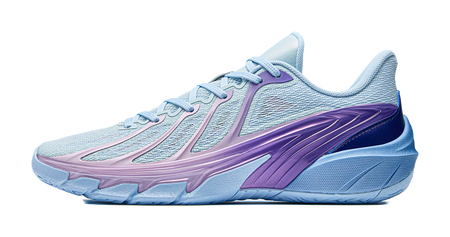 Anta men's low-top basketball shoes in light blue with purple side panel