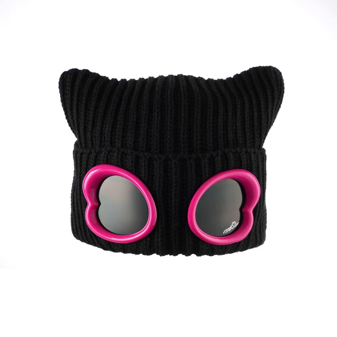 METASWEETY Original Cat Ear Heart Knitted Cap (New Style) - aespa Ningning Same Style--Black  VJSNEAKER