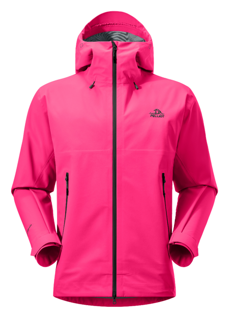 Unisex hard shell windbreaker jacket in hot pink with hood and full front zipper