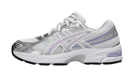 ASICS Gel 1130 Synthetic Leather Cushioning Support Low top Kids Running Shoes White Silver Teenagers  vjsneaker.com