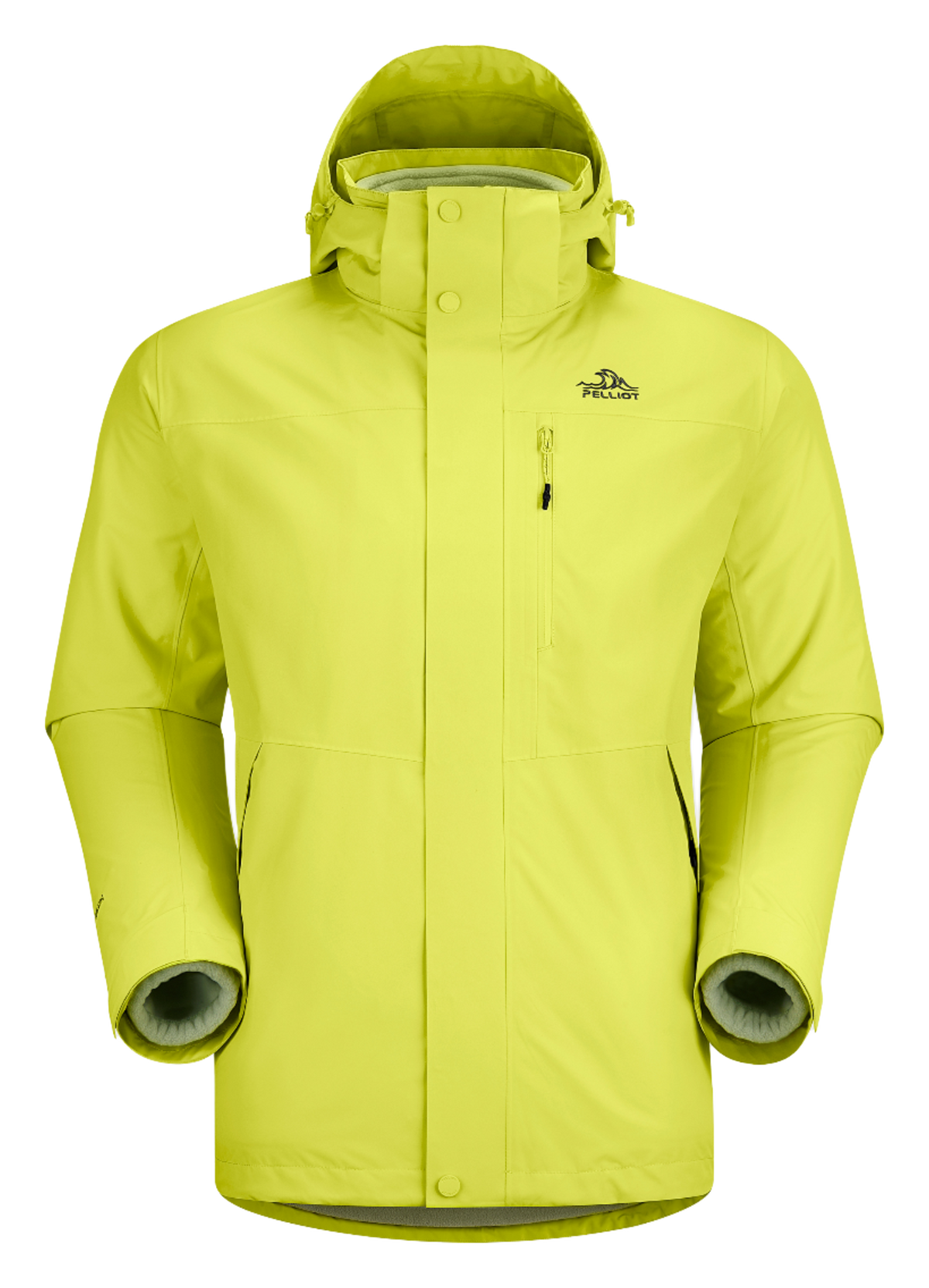 Men's PELLIOT windbreaker jacket, lime yellow with hood and front zip