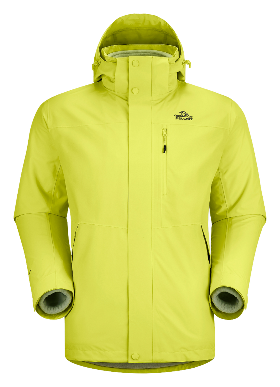 Men's PELLIOT windbreaker jacket, lime yellow with hood and front zip