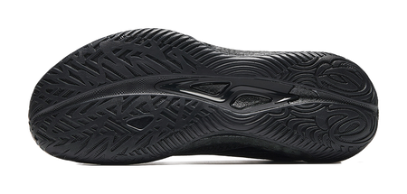 Low-top basketball sneakers, black outsole with deep tread and curved cushioning channels