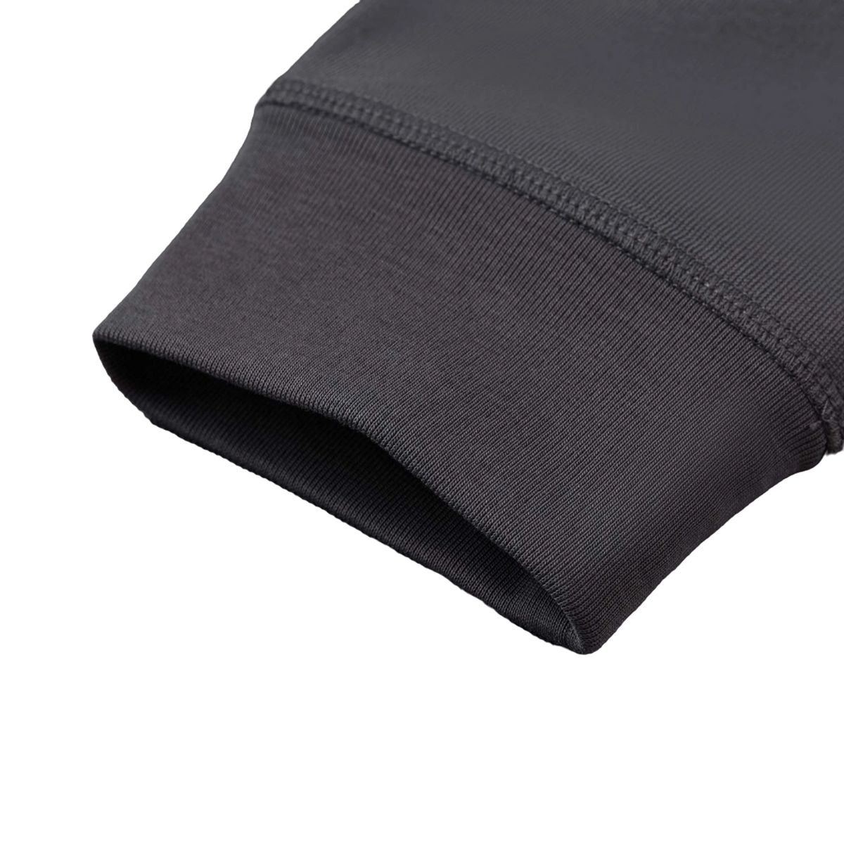 Gray ribbed sleeve cuff close-up with tight binding