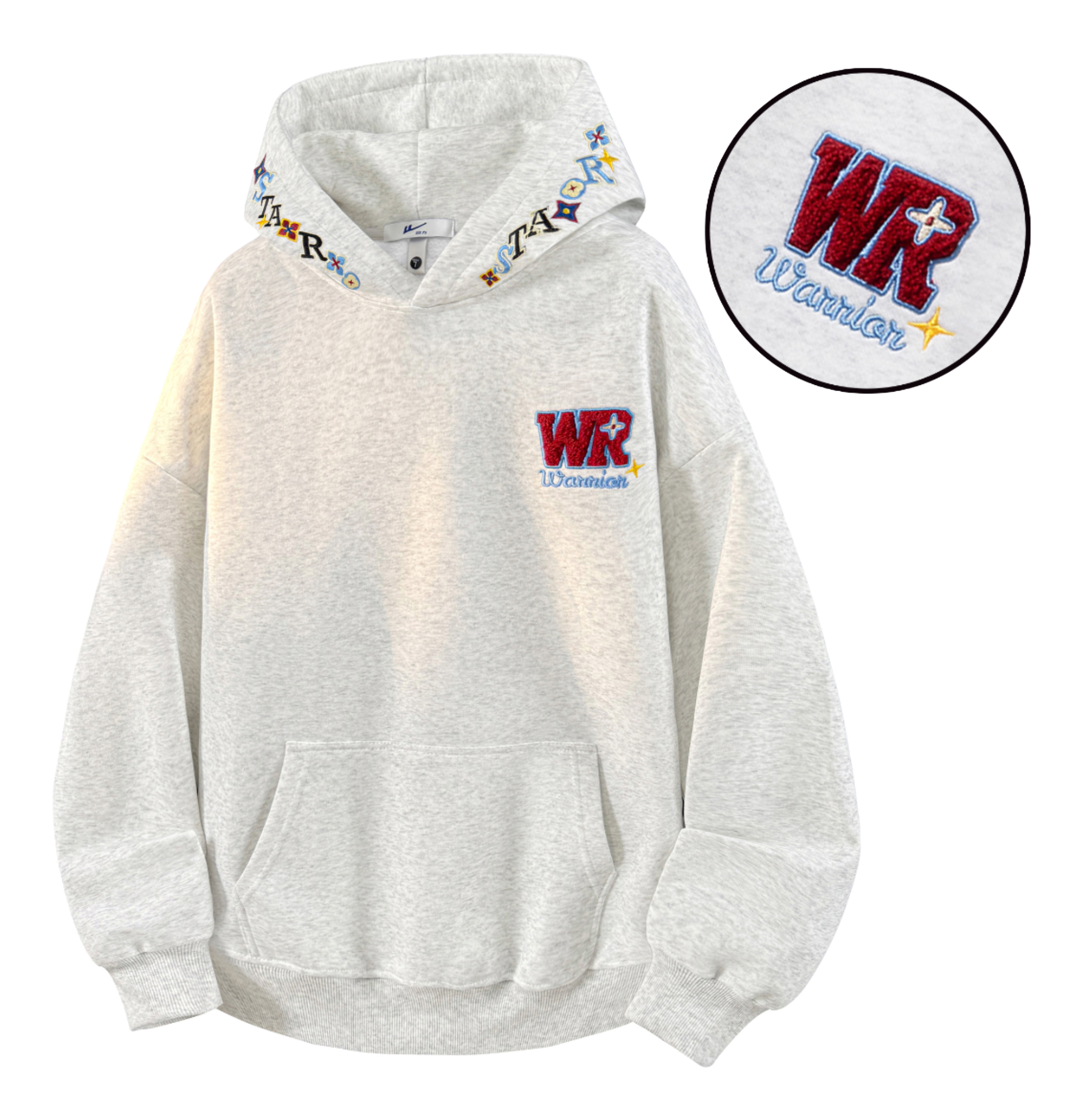 Warrior Warrior American Basic Retro Fun Embroidered Letter Logo Loose Casual Trend Versatile Windproof College Style Sports Couple Hooded Long Sleeve Thick Velvet Hoodie for Men and Women  vjsneaker.com