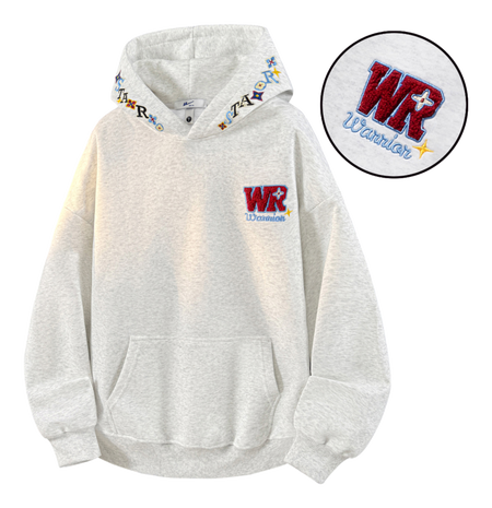 Warrior Warrior American Basic Retro Fun Embroidered Letter Logo Loose Casual Trend Versatile Windproof College Style Sports Couple Hooded Long Sleeve Thick Velvet Hoodie for Men and Women  vjsneaker.com