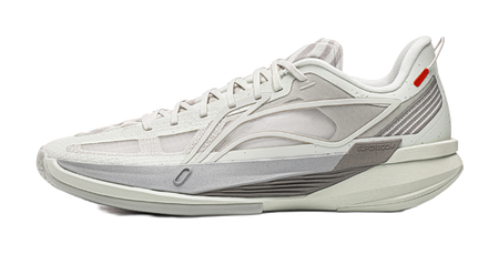 Li-Ning low-top basketball shoe in light gray and white, lace-up