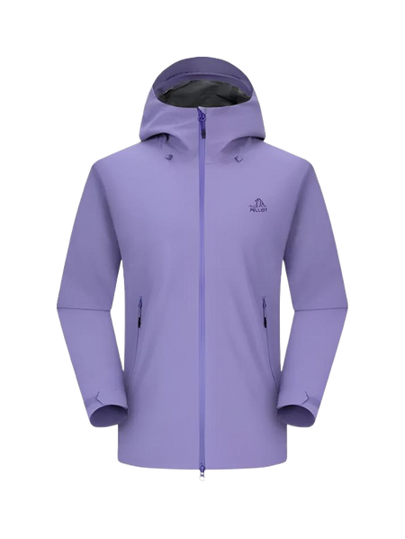 Unisex rock shell hard shell windbreaker jacket with attached hood, zip front, purple.