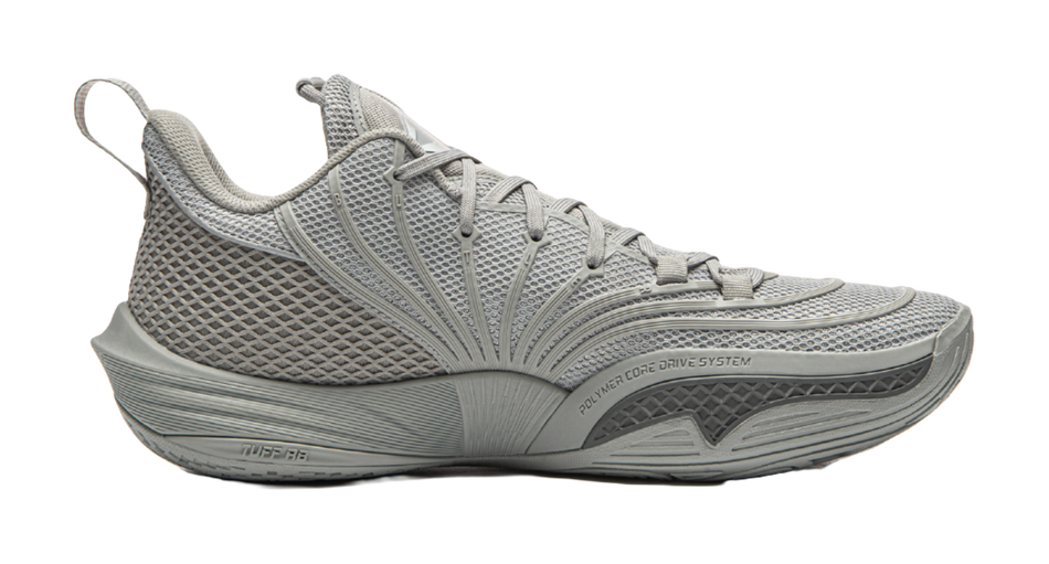 Men's low-top basketball shoes, light gray mesh upper with black logo accents