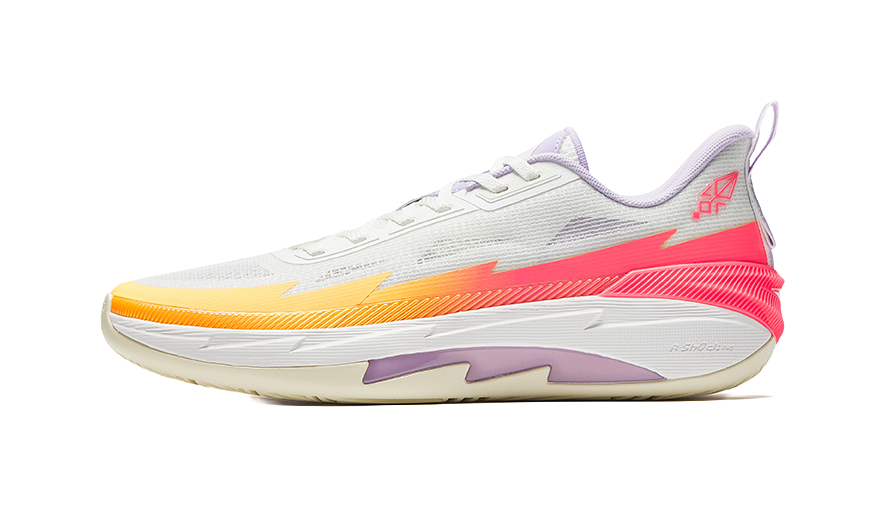 Anta Light Cavalry 10 unisex basketball shoe, white with orange and pink accents