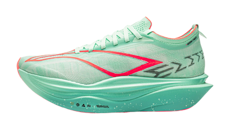 Unisex low-top running shoes in mint green with red side stripe and laces