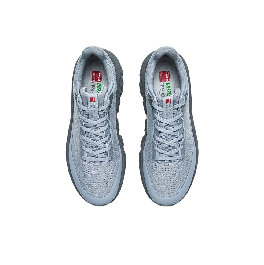 Light blue lace-up running shoes with knit upper and cushioned midsole