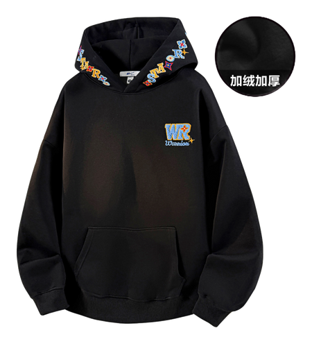 Warrior Warrior American Basic Retro Fun Embroidered Letter Logo Loose Casual Trend Versatile Windproof College Style Sports Couple Hooded Long Sleeve Thick Velvet Hoodie for Men and Women  vjsneaker.com
