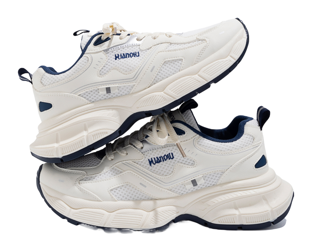 HUANQIU Breathable Coverage, Lightweight, Height Increasing Low top Chunky Sneakers Unisex White Blue 