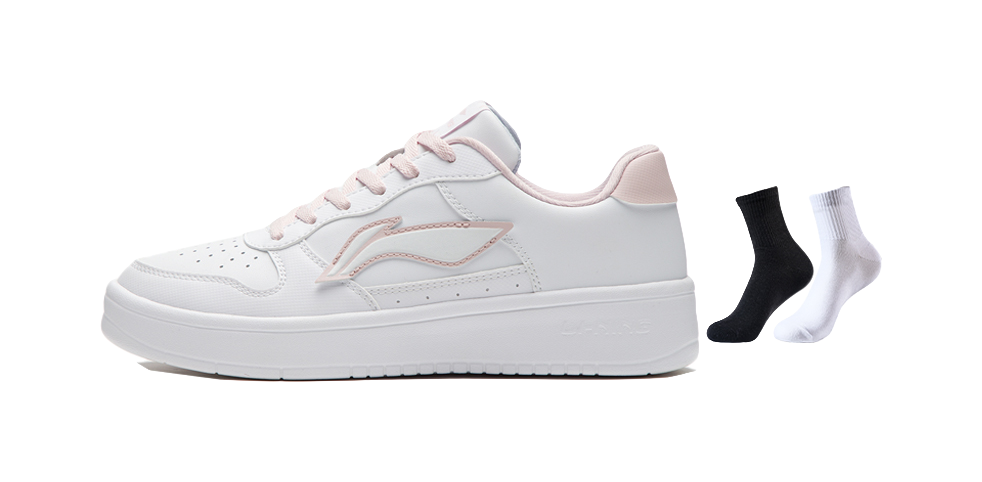 LiNing Pontoons Slip Resistant, Abrasion Resistant, Lightweight, Breathable Low top Skateboard Shoes Women's White Pink 