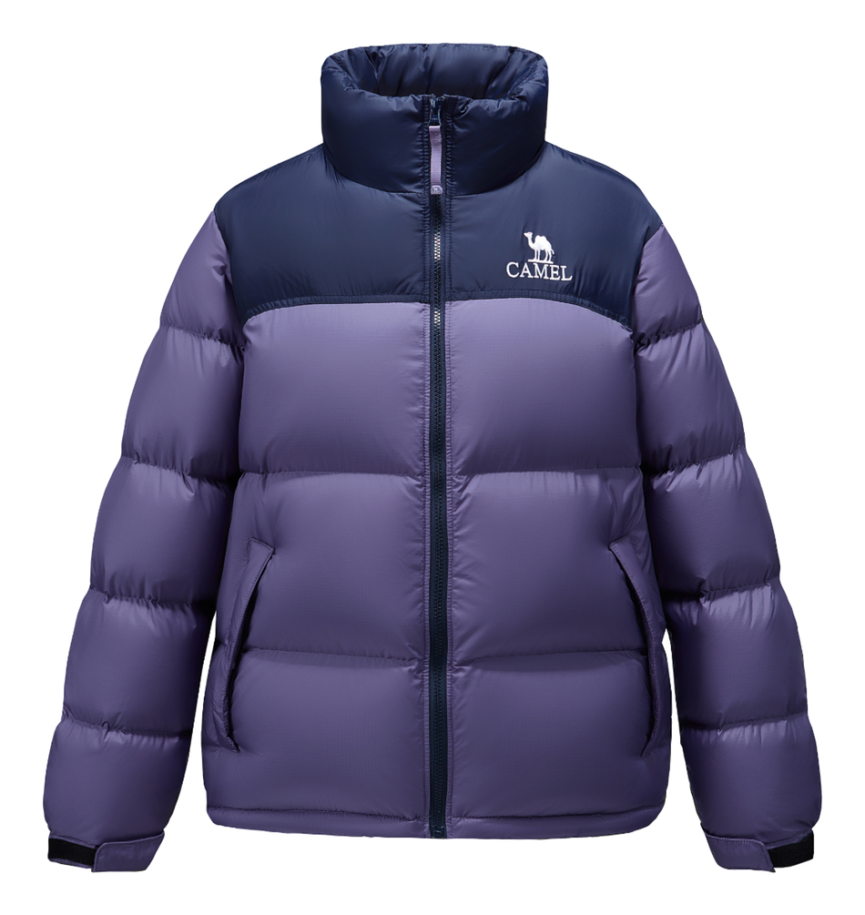 CAMEL Outdoor Color Block Soft Windproof Cold Resistant Down Jacket Unisex  vjsneaker.com