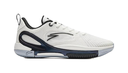 Men's low-top basketball shoes, white upper with navy side oval detail
