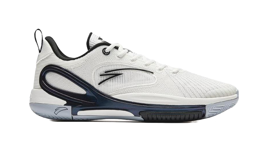 Men's low-top basketball shoes, white upper with navy side oval detail