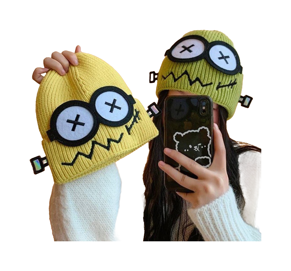 【 Essential for Autumn and Winter 】 IOTS Cute xx Eye Robot Funny Windproof, Warm, Commuting Versatile Polyester Woolen Hat for Men and Women Same Style Couple's Gift for Boys and Girls  vjsneaker.com