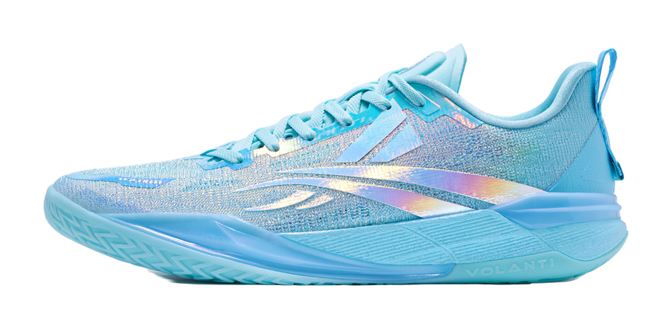Unisex blue basketball shoes with darker blue logo, lace-up mesh upper
