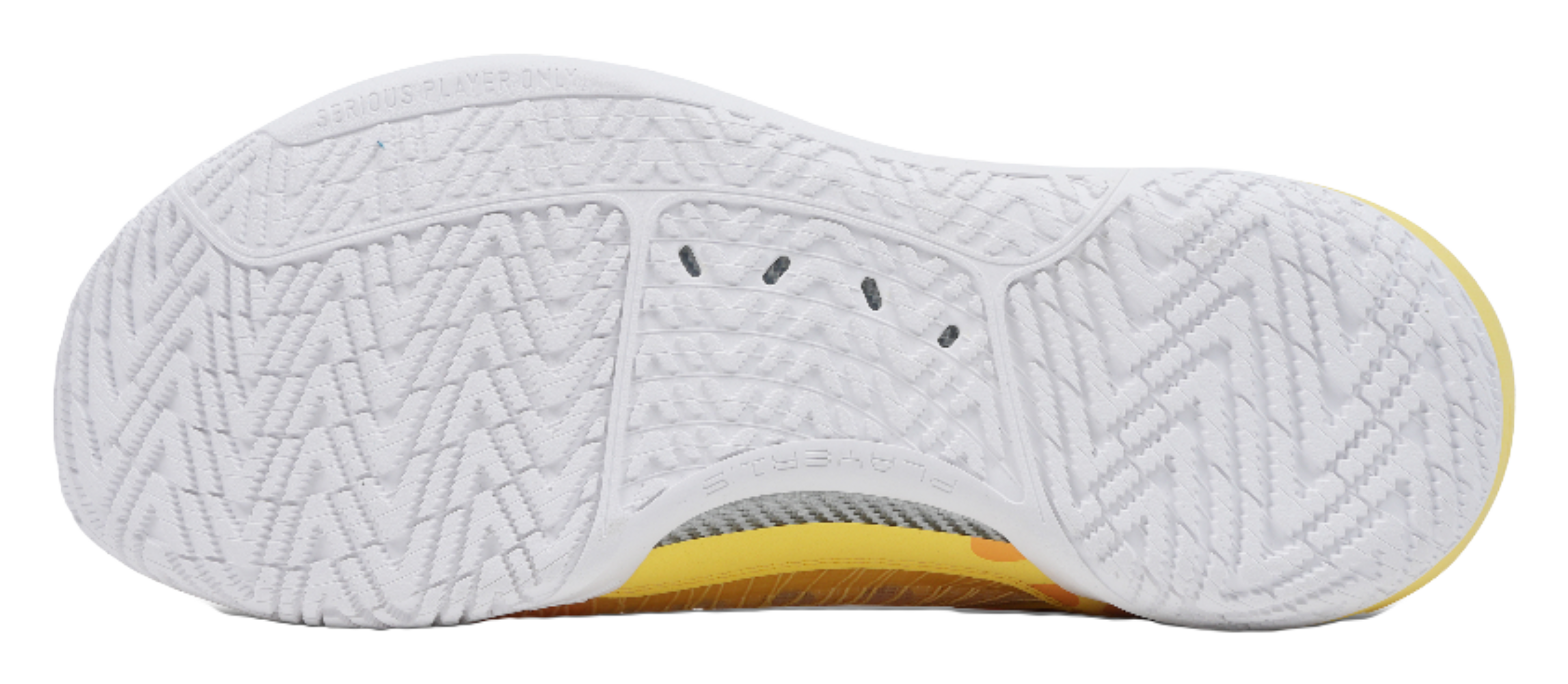 Low-top basketball shoes outsole, white tread pattern with yellow edge