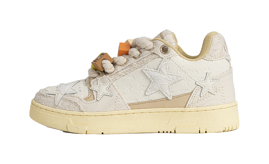 KAALIXTO Retro Jacquard 'Lace' Stars Shoes Abrasion Resistant Low top Skateboard Shoes Unisex Beige