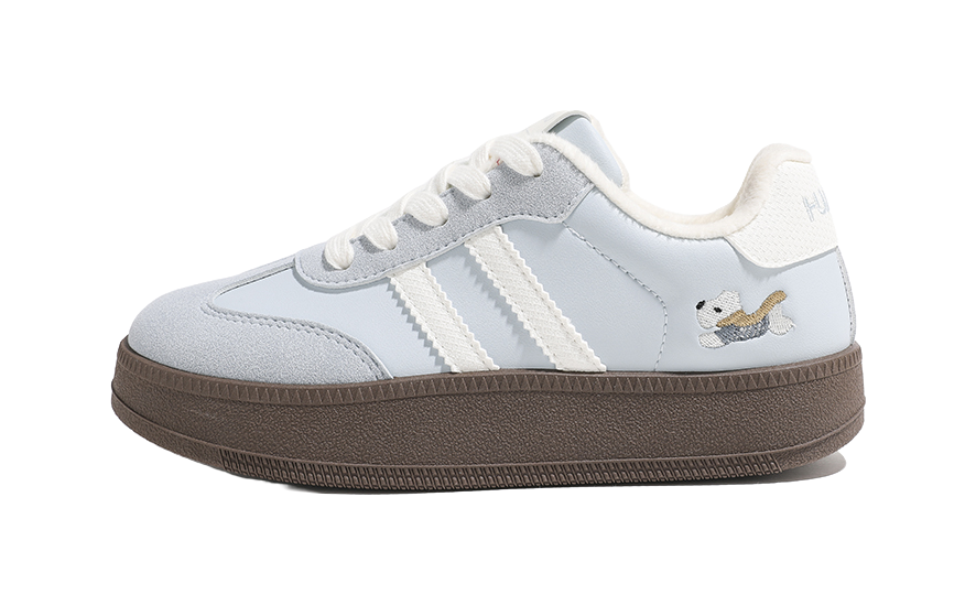 Global HUANQIU Cute Puppy Embroidery Trendy Versatile Plus Velvet Thickened Anti slip Breathable Wrapping Increased Warmth Low cut Life Casual Shoes Women's Blue