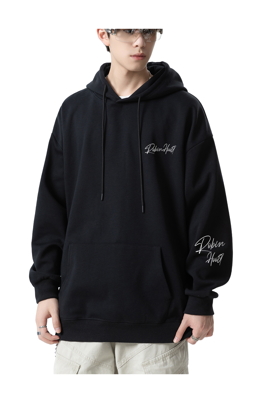 Robin Hood American Hoodie with Velvet Thick Letter Signature Personalized Style Design Feel Loose and Casual Versatile Student Party Lazy Style Hoodie for Women  vjsneaker.com