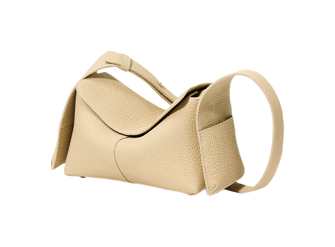 Mini cow leather shoulder bag in light beige with top flap and shoulder strap
