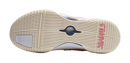 Basketball shoe outsole with beige traction tread and dark blue logo detail