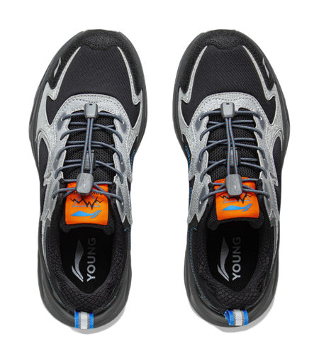 Li Ning Children's Outdoor Synthetic Leather Fashion, Leisure, Versatile, Simple Children's Outdoor Shoes Black and Grey Unisex  VJSNEAKER