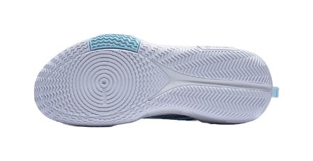 Blue basketball shoe outsole with textured herringbone tread pattern