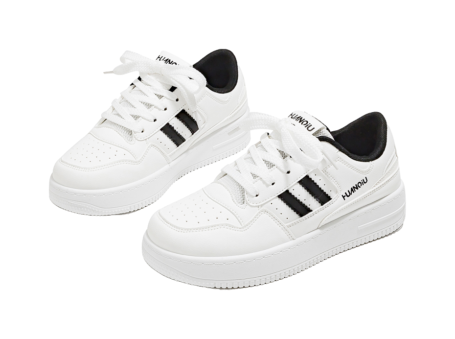 HUANQIU Slip Resistant, Abrasion Resistant, Lightweight Low Top Skateboard Shoes Women's White Black 